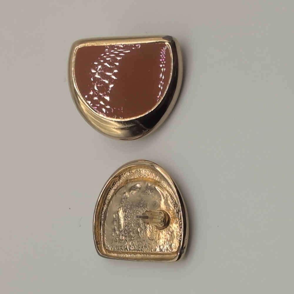 Orange And Gold Toned Half Circle Button  Stud Earrings - Picture 6 of 7